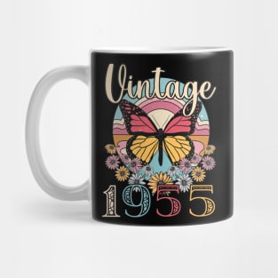 Floral Butterfly Retro Vintage 1955 68th Birthday Mug